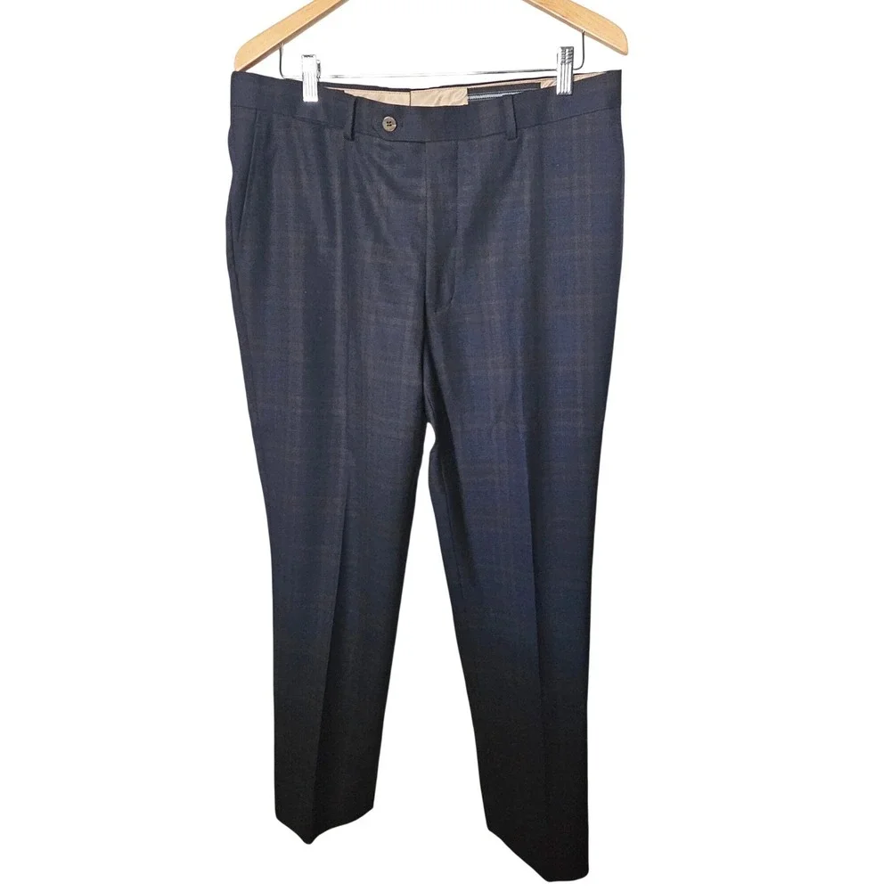 Mattarazzi Uomo Mens 54 IT 36 US Wool Plaid Dress Pants Navy Brown Luca Trousers
